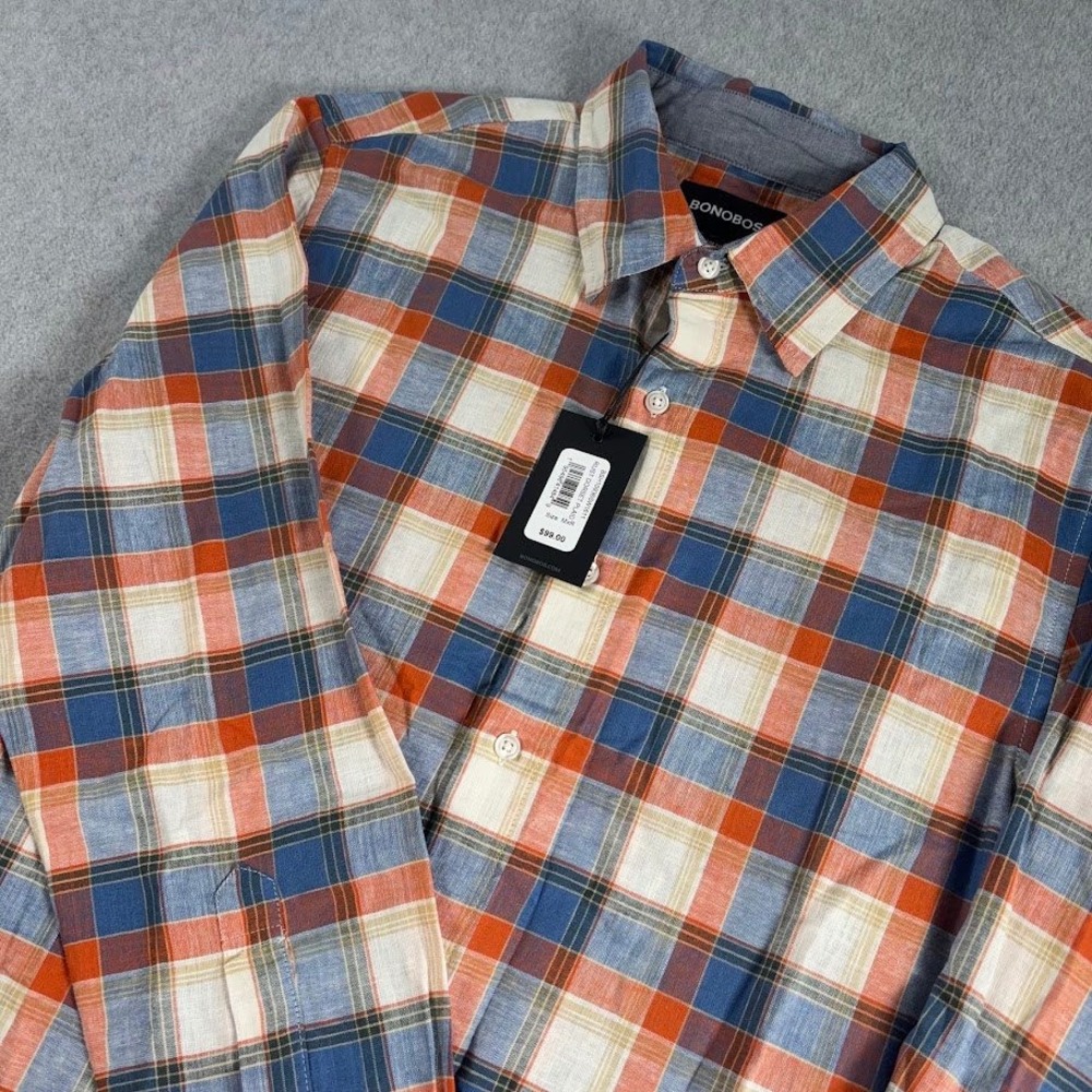 Bonobos Button Down Shirt Mens M Rust Dorset Plaid NWT Slim Fit Long Sleeve